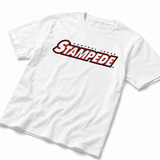 Flat lay view of the Flagship Tee in white on white background