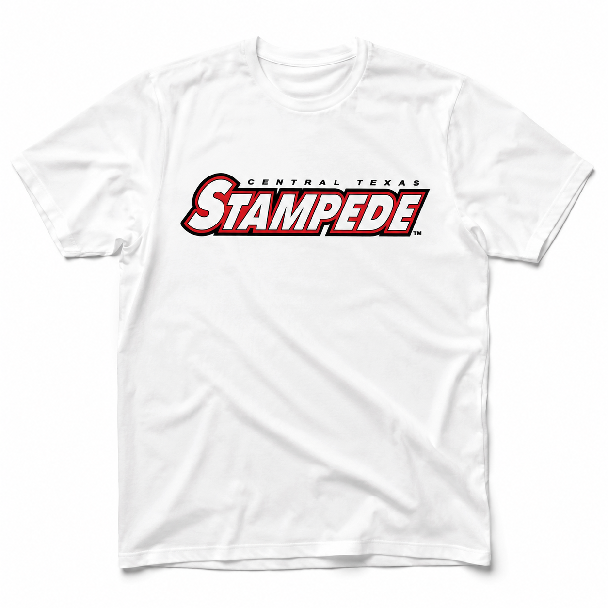 Front view of the Flagship Tee in white on white background