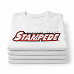 Folded stack of the Flagship Tee in white on white background